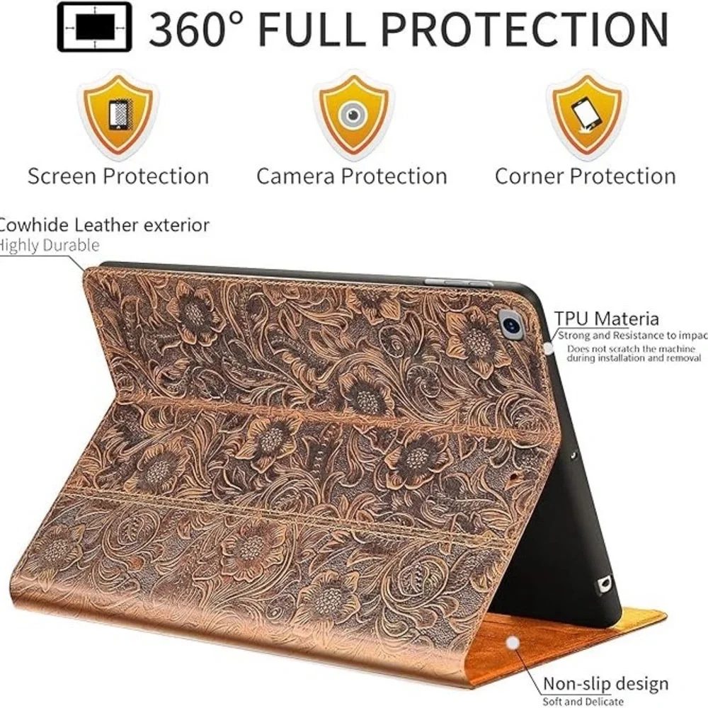 leather Floral Case iPad 9.7 Inch 2018/2017, 6th Gen/5th Gen, Air 2/iPad Air